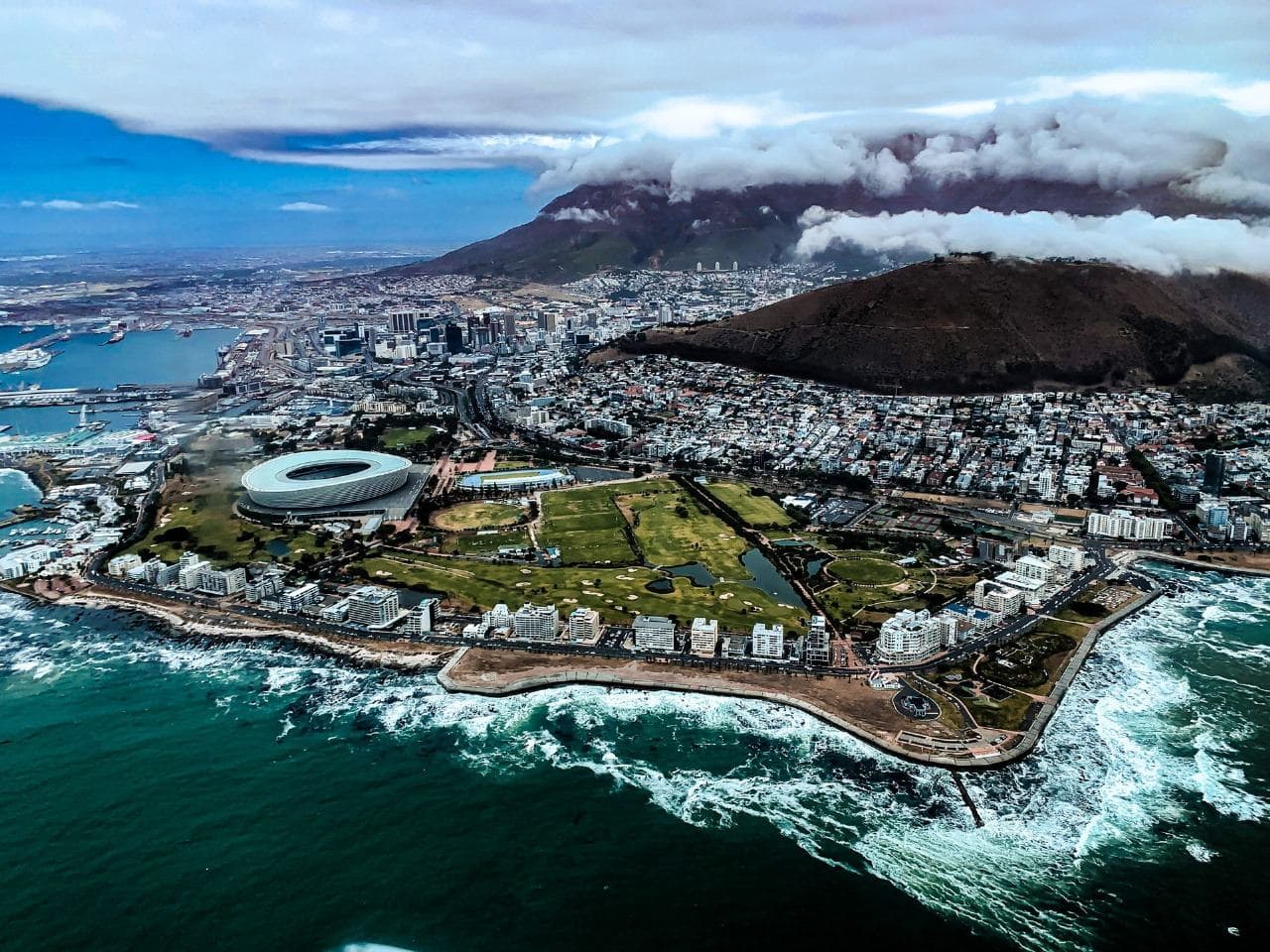 Aerial view of Cape Town and Table Bay