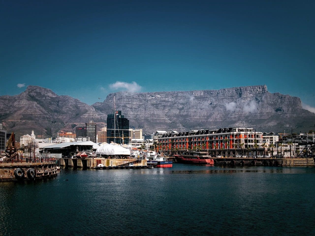 V&A Waterfront harbour with Table Mountain behind, Cape Town